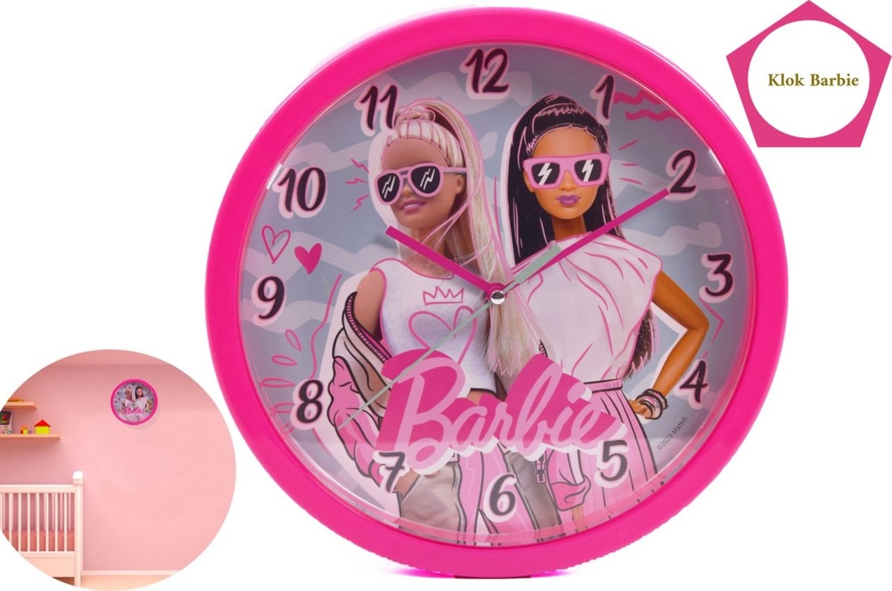 Barbie Kinder Wandklok Barbie 25 cm - Roze - Easy Learning Diameter