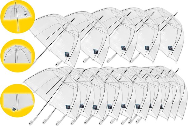 Discountershop Transparante Koepelparaplu - 17 stuks Voordelpak - 75 cm Doorzichtige Bruidsparaplu - Winddicht & Sterk