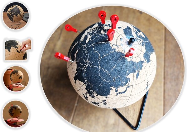 Merkloos Cork globe with metal stand - Diameter 15 cm - Cork globe with colored push pins - Rotatable globe Cork - Educational world map - Durable stainless steel base Easy to rotate - Keep track of the trips - Stylish decor Merkloos Cork globe with metal stand - Diameter 15 cm - Cork globe with colored push pins - Rotatable globe Cork - Educational world map - Durable stainless steel base Easy to rotate - Keep track of the trips - Stylish decor