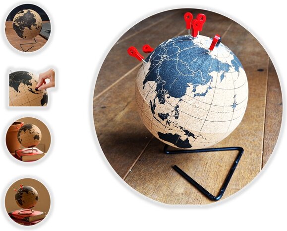 Merkloos Cork globe with metal stand - Diameter 15 cm - Cork globe with colored push pins - Rotatable globe Cork - Educational world map - Durable stainless steel base Easy to rotate - Keep track of the trips - Stylish decor Merkloos Cork globe with metal stand - Diameter 15 cm - Cork globe with colored push pins - Rotatable globe Cork - Educational world map - Durable stainless steel base Easy to rotate - Keep track of the trips - Stylish decor