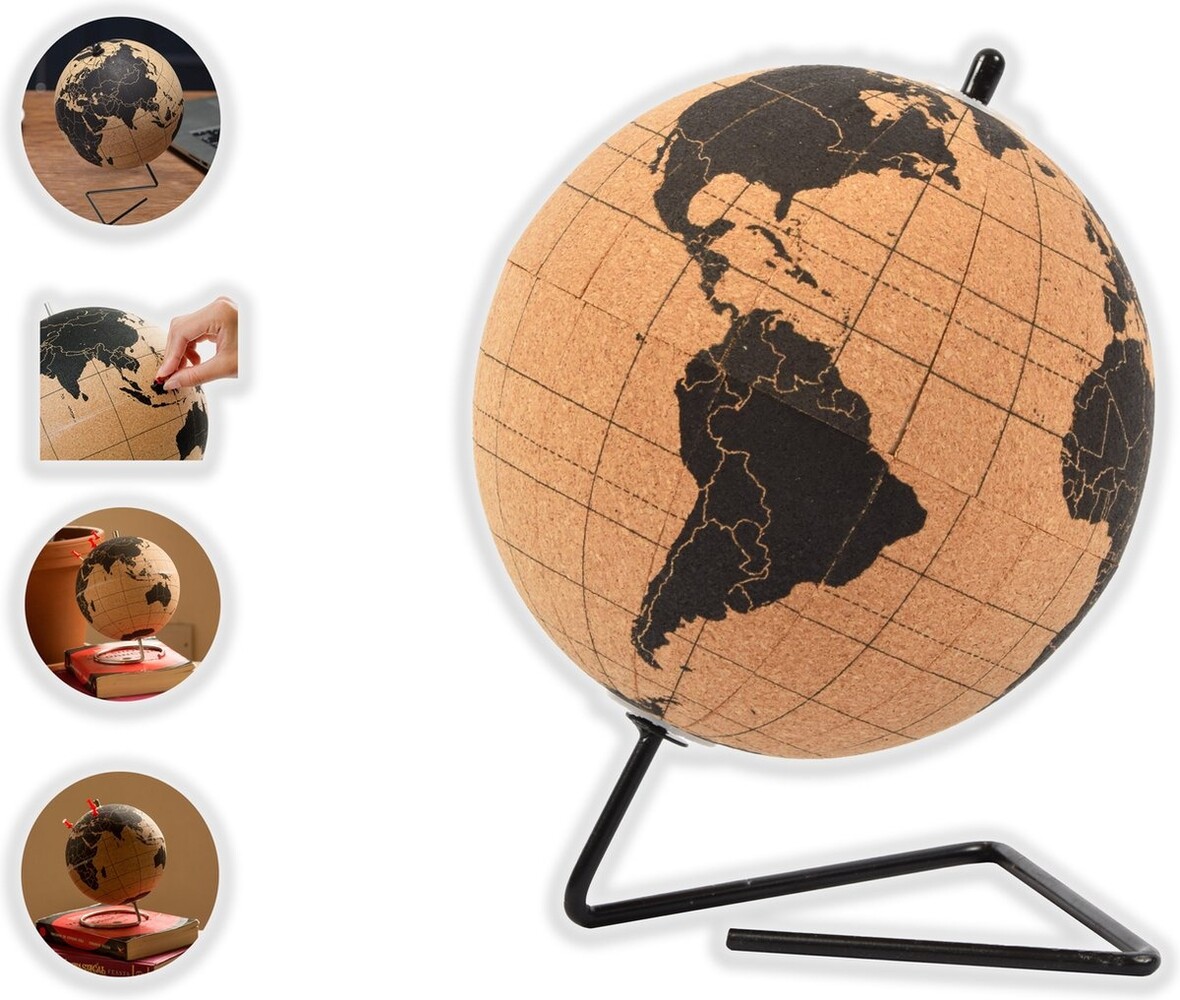 Merkloos Wereldbol van kurk met metalen standaard - Diameter 15 cm - Kurkbol met gekleurde push-pins - Draaibare wereldbol Kurk Merkloos Wereldbol van kurk met metalen standaard - Diameter 15 cm - Kurkbol met gekleurde push-pins - Draaibare wereldbol Kurk