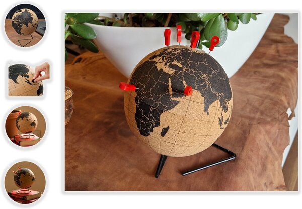 Merkloos Cork globe with metal stand - Diameter 15 cm - Cork globe with colored push pins - Rotatable globe Cork - Educational world map - Durable stainless steel base Easy to rotate - Keep track of the trips - Stylish decor Merkloos Cork globe with metal stand - Diameter 15 cm - Cork globe with colored push pins - Rotatable globe Cork - Educational world map - Durable stainless steel base Easy to rotate - Keep track of the trips - Stylish decor