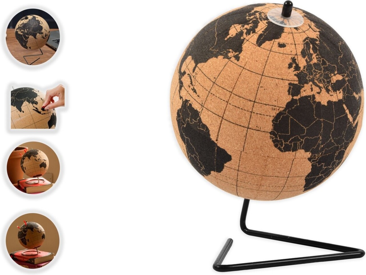 Merkloos Cork globe with metal stand - Diameter 15 cm - Cork globe with colored push pins - Rotatable globe Cork - Educational world map - Durable stainless steel base Easy to rotate - Keep track of the trips - Stylish decor Merkloos Cork globe with metal stand - Diameter 15 cm - Cork globe with colored push pins - Rotatable globe Cork - Educational world map - Durable stainless steel base Easy to rotate - Keep track of the trips - Stylish decor