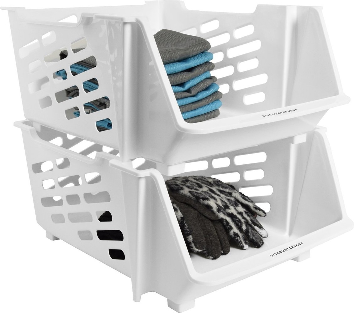 Discountershop 2x Groentemand | Groentebak Keuken | Mandenrek | Rek met Manden |Wit