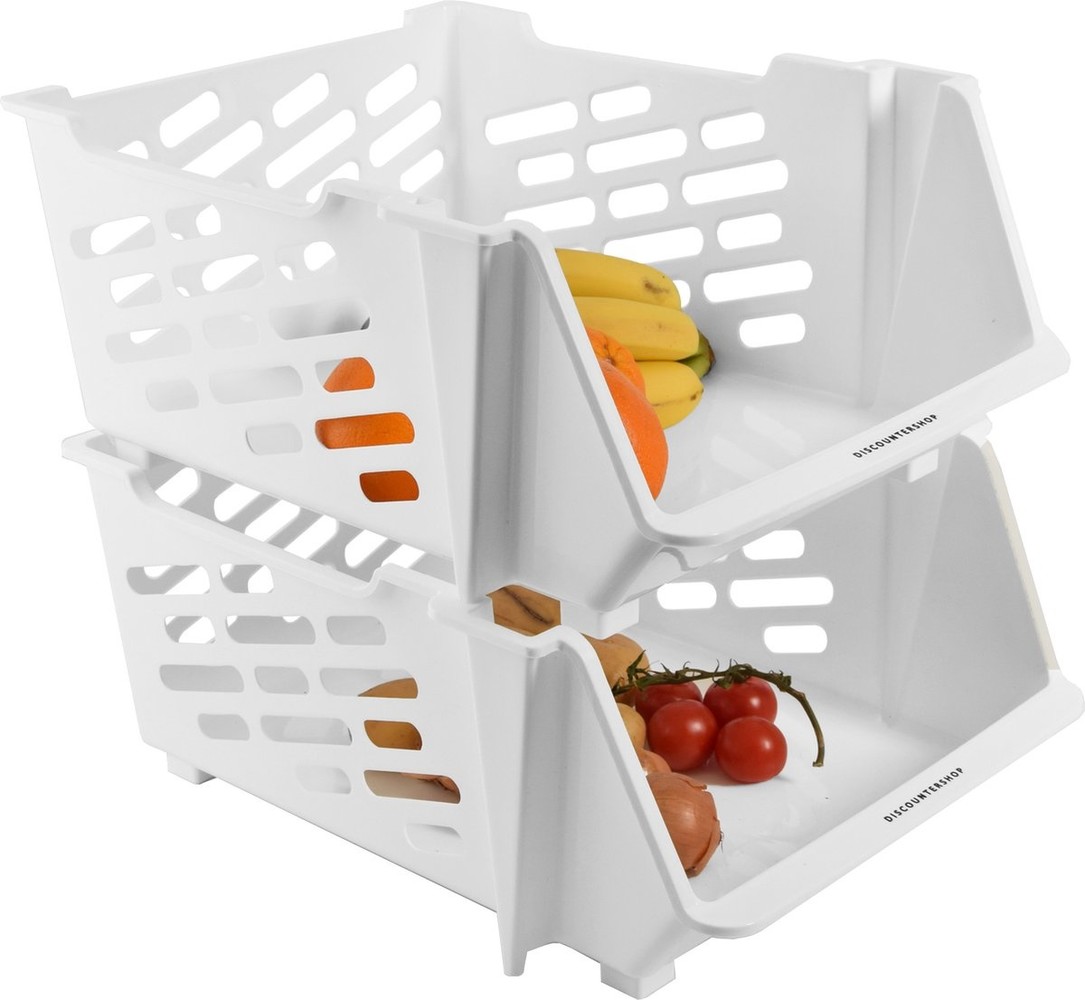 Discountershop 2x Groentemand | Groentebak Keuken | Mandenrek | Rek met Manden |Wit