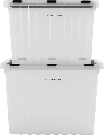 Discountershop 2x Storage Box with Lid - 25L and 15L - Plastic - Transparent
