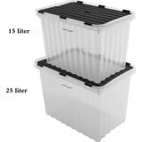 Discountershop 2x Opbergbox met Deksel - 25L en 15L - Kunststof - Transparant Discountershop 2x Opbergbox met Deksel - 25L en 15L - Kunststof - Transparant