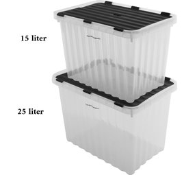Discountershop 2x Storage Box with Lid - 25L and 15L - Plastic - Transparent Discountershop 2x Storage Box with Lid - 25L and 15L - Plastic - Transparent