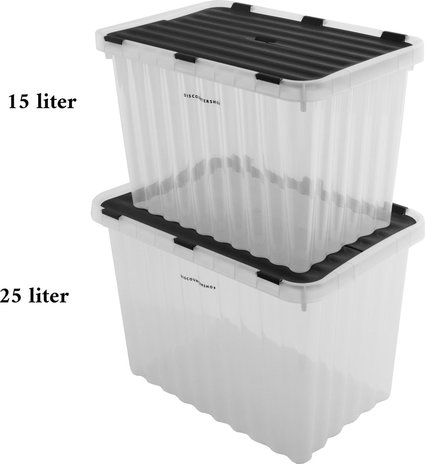 Discountershop 2x Storage Box with Lid - 25L and 15L - Plastic - Transparent