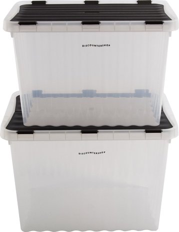 Discountershop 2x Storage Box with Lid - 25L and 15L - Plastic - Transparent