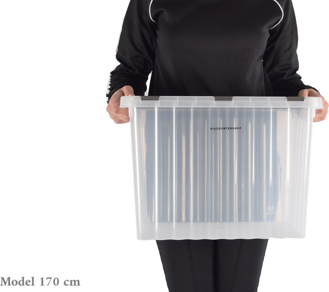 Discountershop 2x Opbergbox met Deksel - 25L en 15L - Kunststof - Transparant Discountershop 2x Opbergbox met Deksel - 25L en 15L - Kunststof - Transparant