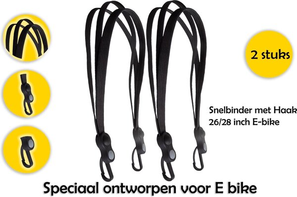 Discountershop 2x Universal Black Luggage Straps for e-bikes 26-28 inch - Bungee Elastic with 2 Hooks Discountershop 2x Universal Black Luggage Straps for e-bikes 26-28 inch - Bungee Elastic with 2 Hooks