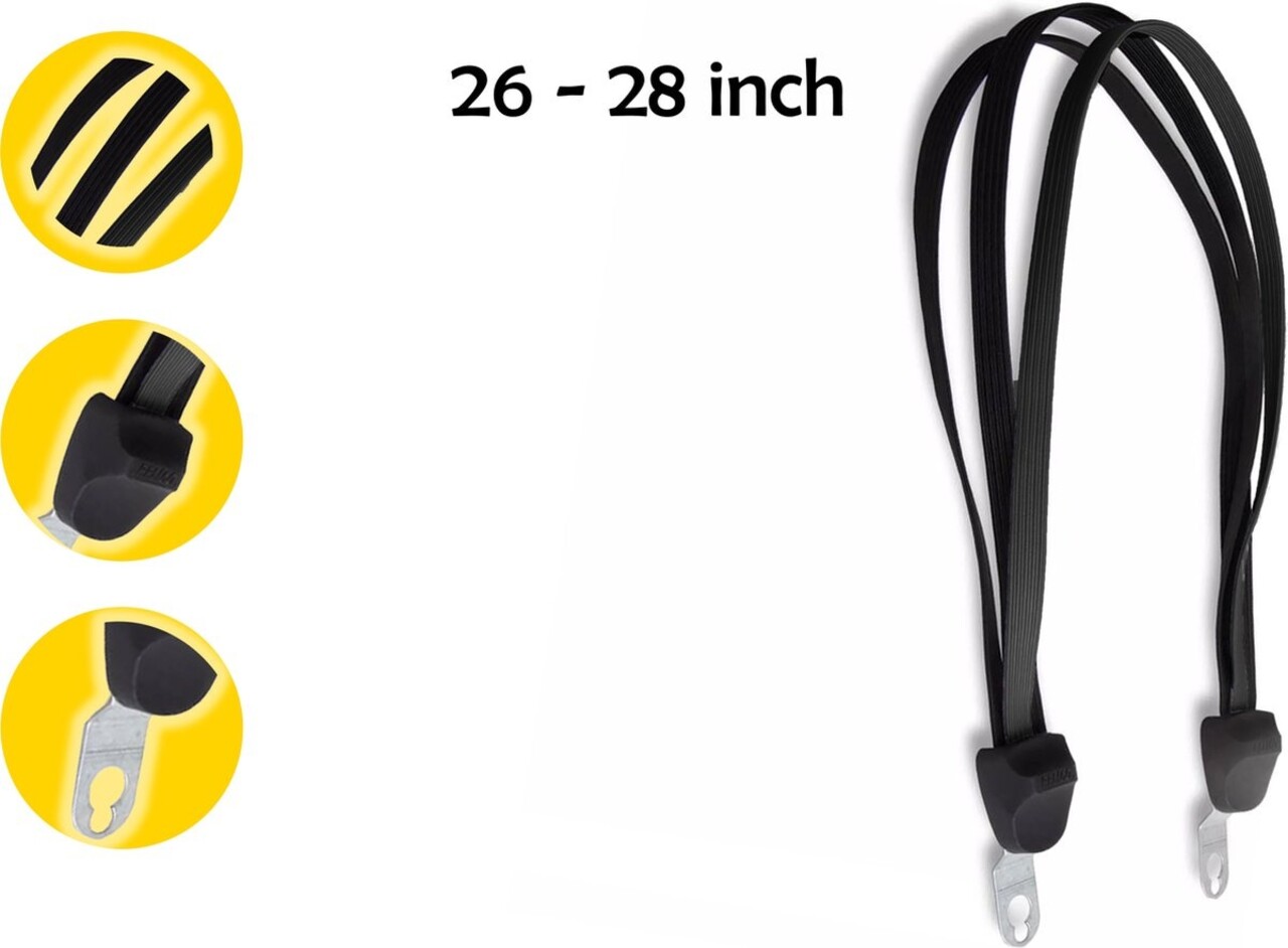 Discountershop Snelbinder spinbinder Fiets 2 stuks : Robuuste Bagagespin voor 26 en 28 inch Wielen met 3 Elastieken, Handige Hak en Elegant Zwart Design