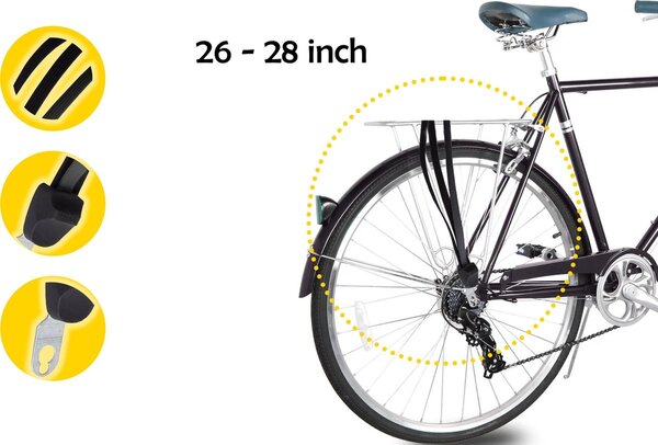 Discountershop Velcro fastener bicycle 2 pieces: Robust Luggage Spider for 26 and 28 inch Wheels with 3 Elastics, Handy Heel and Elegant Black Design