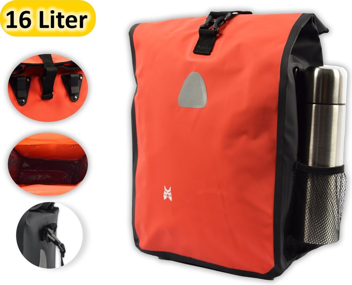 Merkloos Single bicycle bag 16 liter bicycle bag 2 pieces with a capacity of 16 liters dimensions 27x 14 x 49cm - Note bicycle bag single 16 liters