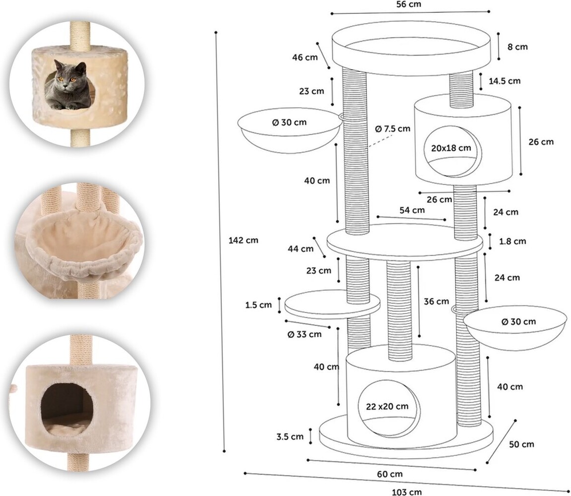 Merkloos Krabpaal in Beige & Wit met Luxe Zachte Pluche, Sisal Krabtouw en Verwijderbare Kussens - Stijlvolle Krabpaal in Beige & Wit: Zachte Pluche, Sisal Krabtouw, en Comfortabele Schuilplaatsen Merkloos Krabpaal in Beige & Wit met Luxe Zachte Pluche, Sisal Krabtouw en Verwijderbare Kussens - Stijlvolle Krabpaal in Beige & Wit: Zachte Pluche, Sisal Krabtouw, en Comfortabele Schuilplaatsen