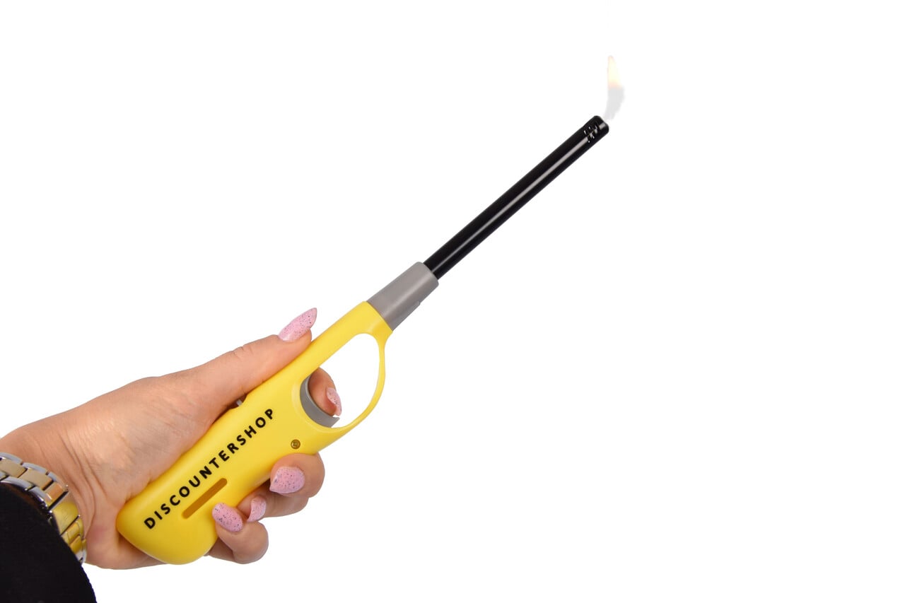 Discountershop Kitchen Lighter 26 cm with Child Lock - for BBQ, Camping, Candles, Gas Hobs and Hospitality Yellow