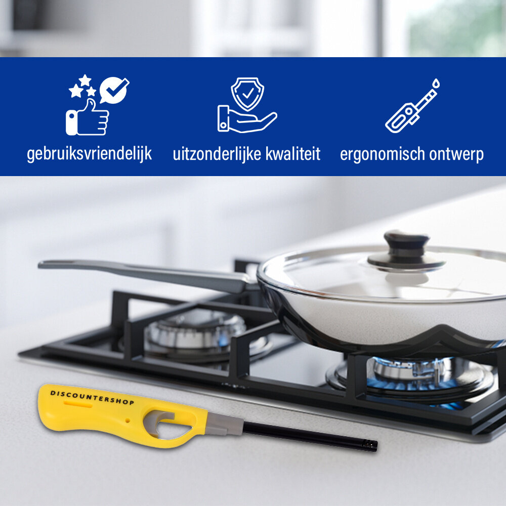 Discountershop Keukenaansteker 26 cm met Kinderslot - voor BBQ, Kamperen, Kaarsen, Gaspitten en Horeca Geel Discountershop Keukenaansteker 26 cm met Kinderslot - voor BBQ, Kamperen, Kaarsen, Gaspitten en Horeca Geel