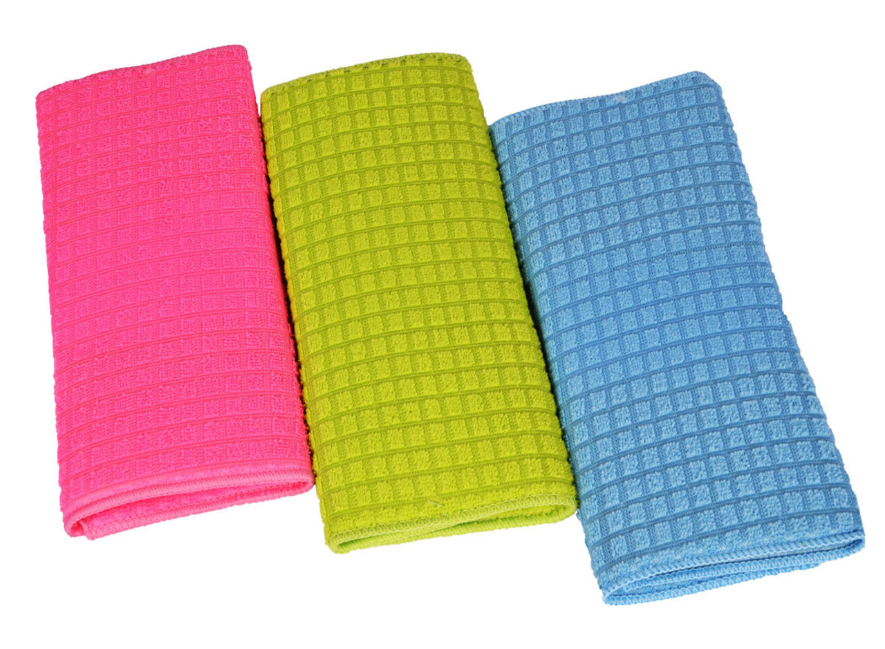 Discountershop Set of 3 Colorful Dishcloths - Blue - Polyester and Cotton Blend - 80 gm - 30x40 cm Discountershop Set of 3 Colorful Dishcloths - Blue - Polyester and Cotton Blend - 80 gm - 30x40 cm