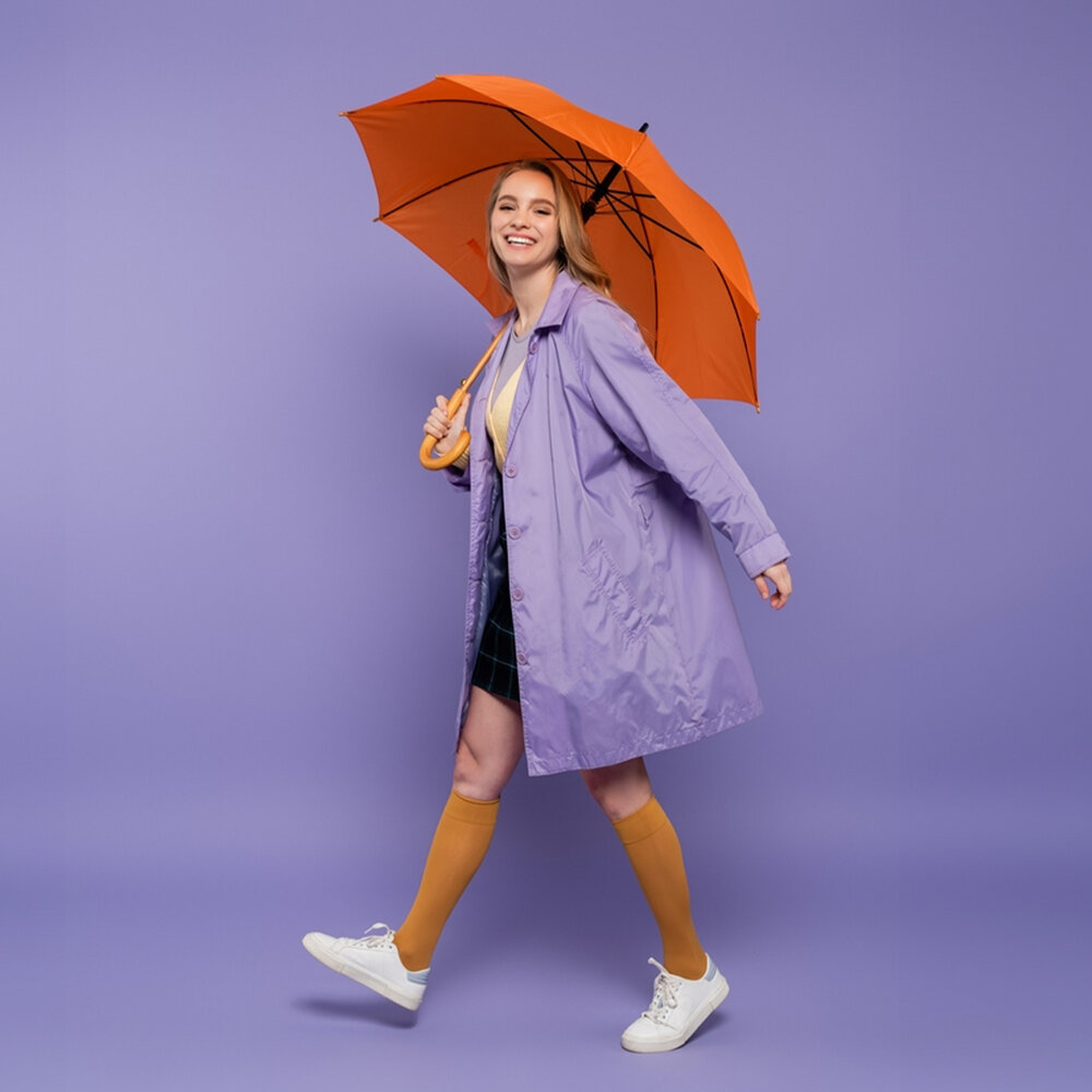 Discountershop Orange Automatic Umbrella 102 cm – Windproof Umbrella for Adults | Large Strong Rain Umbrella with Quick Open Button