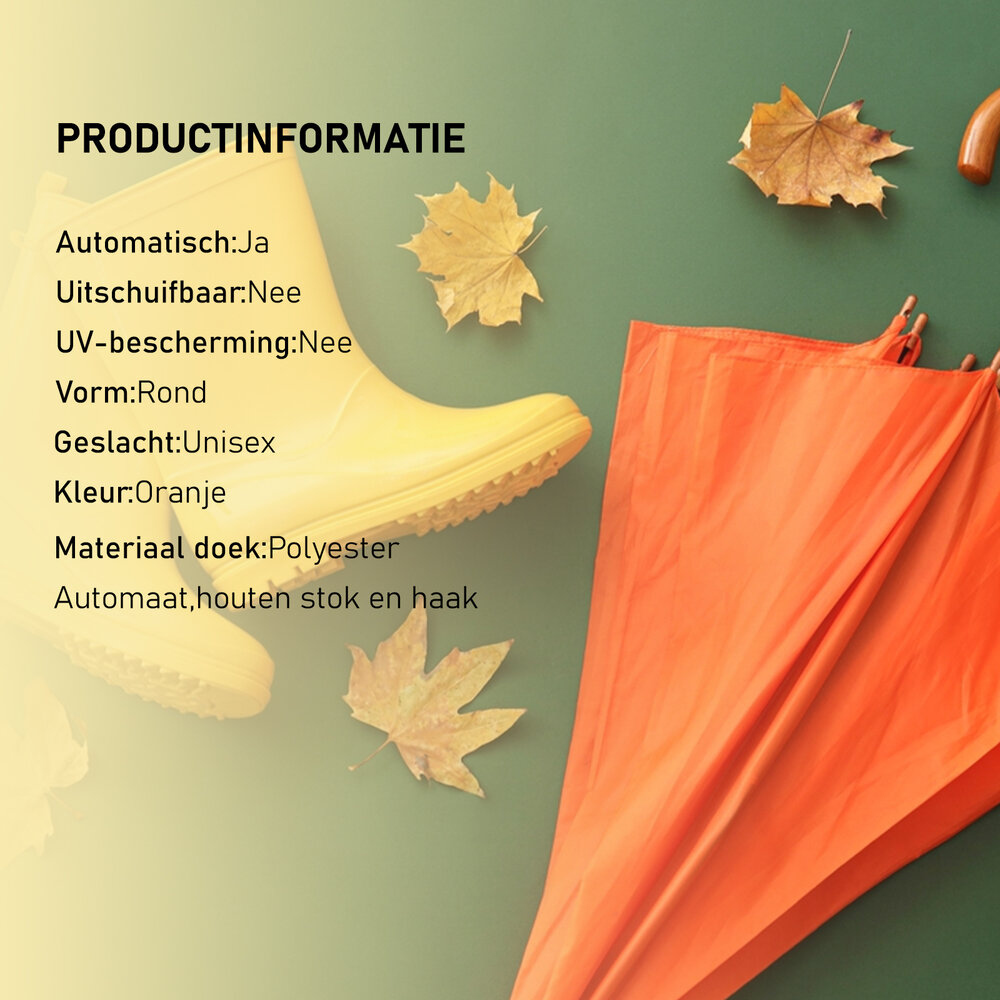 Merkloos Large Folding Umbrella - Automatic Windproof Umbrella - Orange Polyester - Ø90 cm Merkloos Large Folding Umbrella - Automatic Windproof Umbrella - Orange Polyester - Ø90 cm