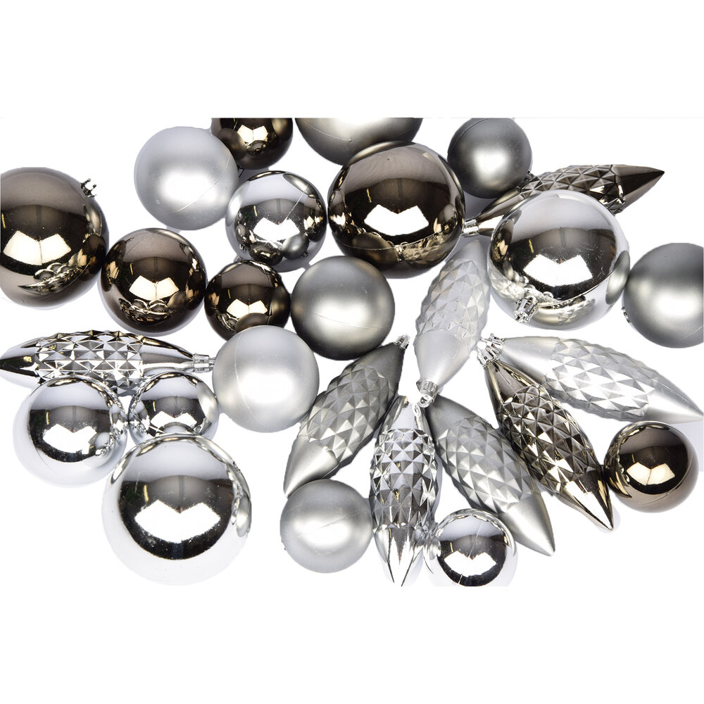 Discountershop Silver Christmas Ball Set - Plastic Christmas Balls for Christmas Tree Decoration and Christmas Decor Discountershop Silver Christmas Ball Set - Plastic Christmas Balls for Christmas Tree Decoration and Christmas Decor