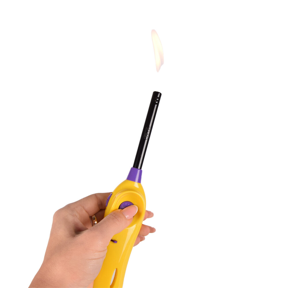 Discountershop Refillable Lighter 22 cm for BBQ, Kitchen and Candles with Wind-Resistant Design and Long Neck - Yellow