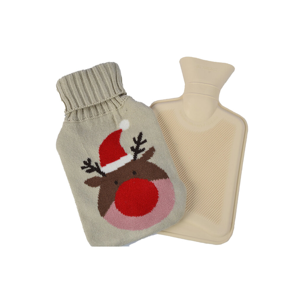 Discountershop Hot water bottle made of polyester and rubber | Beige Color - 28cmx18cm - Winter Accessory for Relaxation Discountershop Hot water bottle made of polyester and rubber | Beige Color - 28cmx18cm - Winter Accessory for Relaxation