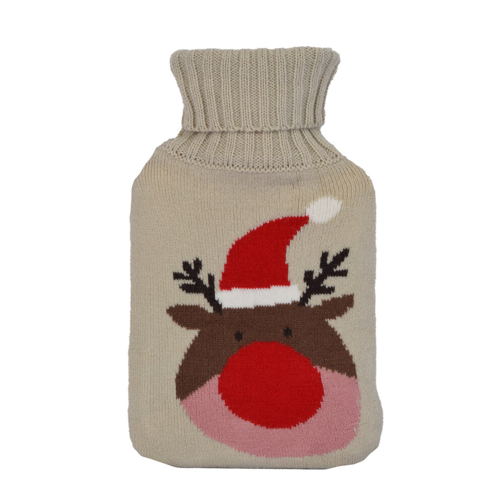 Discountershop Hot water bottle made of polyester and rubber | Beige Color - 28cmx18cm - Winter Accessory for Relaxation Discountershop Hot water bottle made of polyester and rubber | Beige Color - 28cmx18cm - Winter Accessory for Relaxation