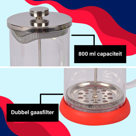 Discountershop Beautiful Red Cafetière - Glass | BPA-free | Dishwasher safe | 9x5 cm, 0.39 kg | Contents: 800ml Discountershop Beautiful Red Cafetière - Glass | BPA-free | Dishwasher safe | 9x5 cm, 0.39 kg | Contents: 800ml