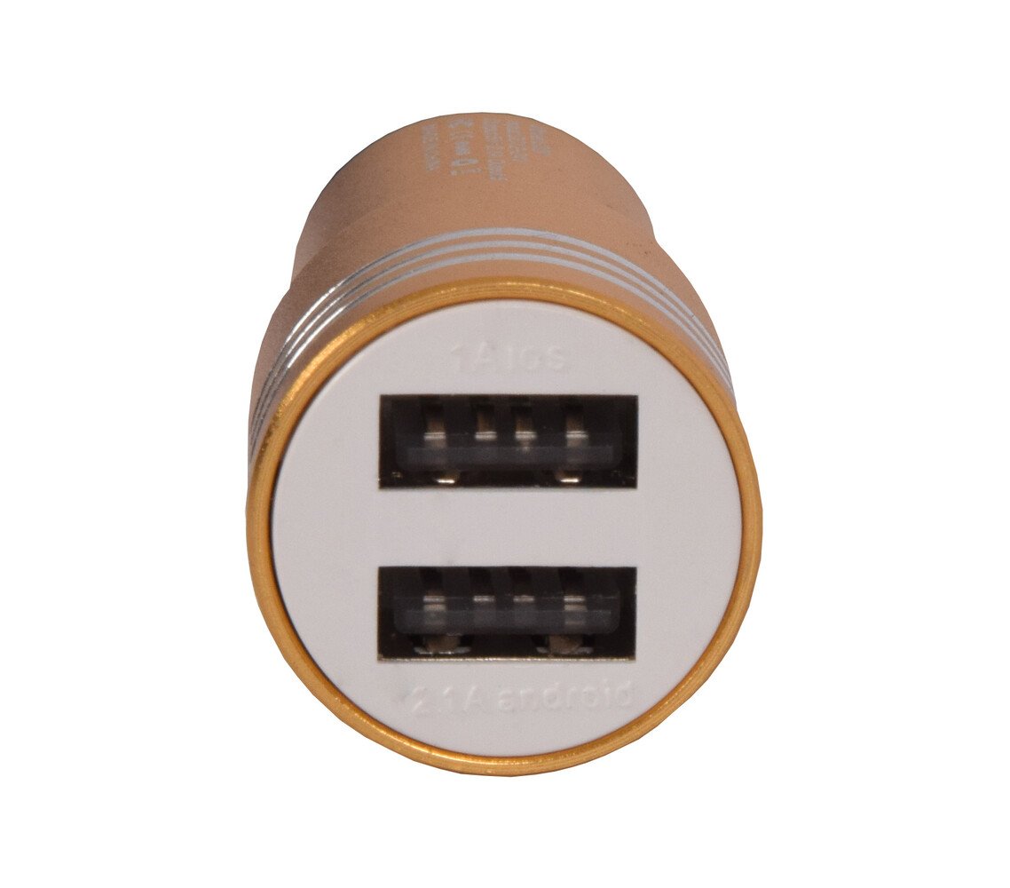 Discountershop Opladers | Goud | Auto Oplader | 2 Poorten | Dubbele USB Poort | Model C08 | Snel Opladen | 5V Output – 12V AutoACCU Input Discountershop Opladers | Goud | Auto Oplader | 2 Poorten | Dubbele USB Poort | Model C08 | Snel Opladen | 5V Output – 12V AutoACCU Input