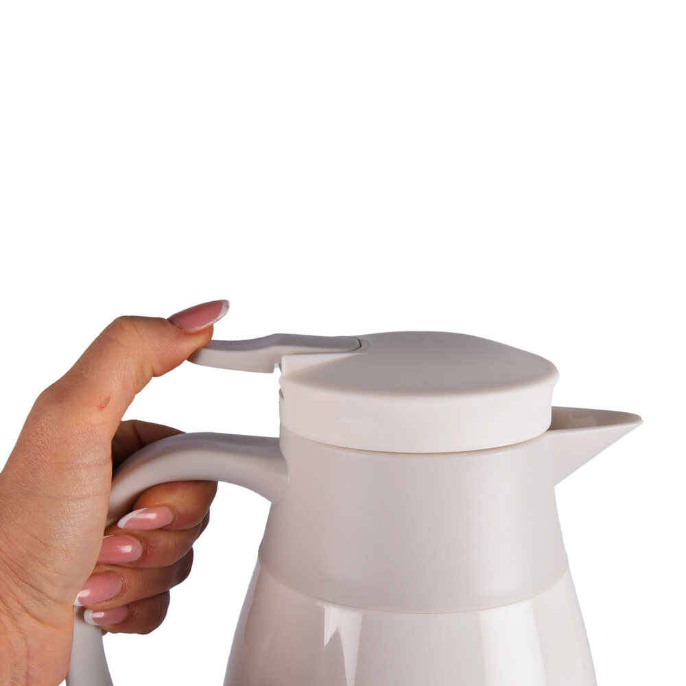 Discountershop Stijlvolle 1 Liter Witte Kunststof Thermosfles met Deksel - Duurzame Isoleerfles voor Onderweg