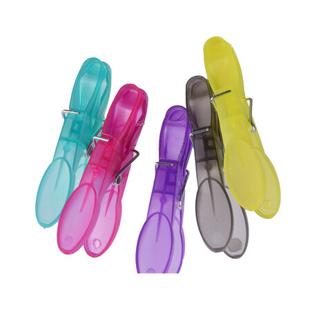 Discountershop Kleurrijke Wasknijpers Set met Houder - Multicolor - Kunststof - 13.5cm x 13.5cm x 22cm