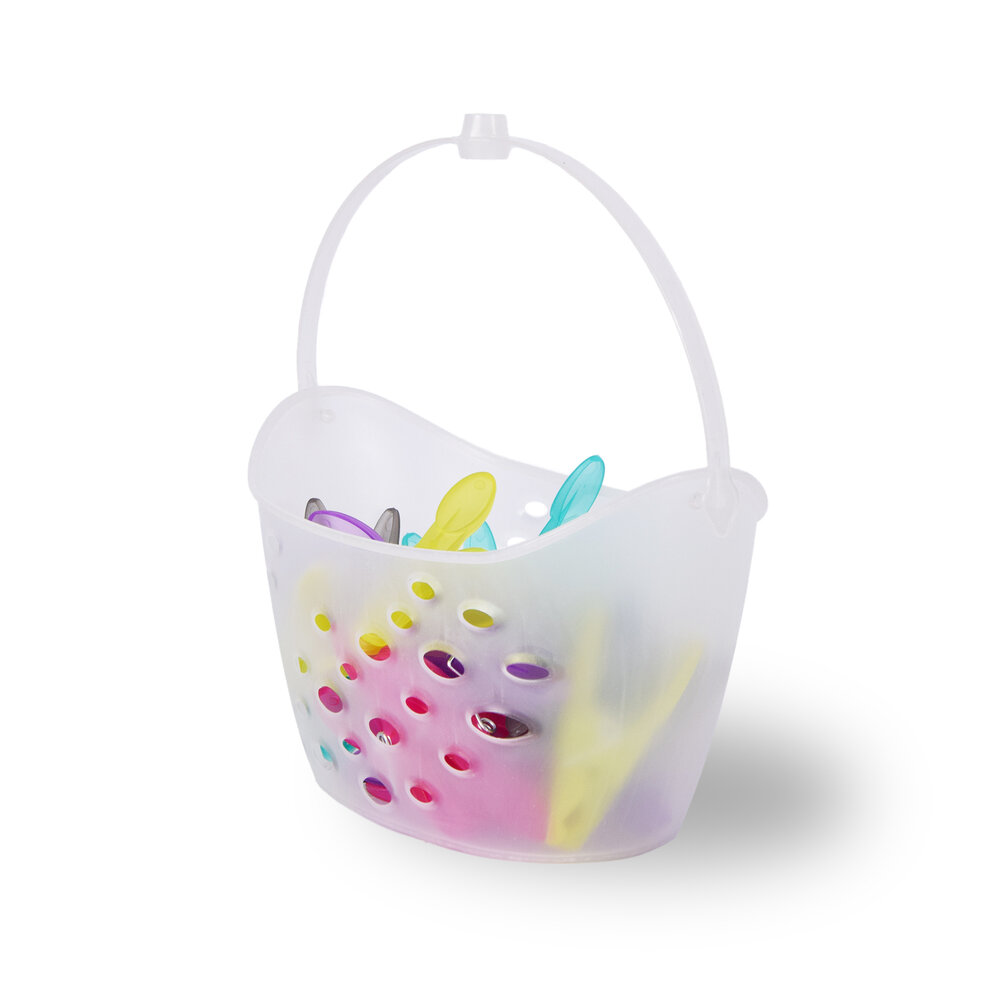 Discountershop Colorful Clothes Pegs Set with Holder - Multicolor - Plastic - 13.5cm x 13.5cm x 22cm