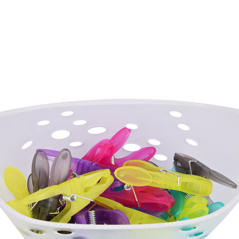 Discountershop Colorful Clothes Pegs Set with Holder - Multicolor - Plastic - 13.5cm x 13.5cm x 22cm