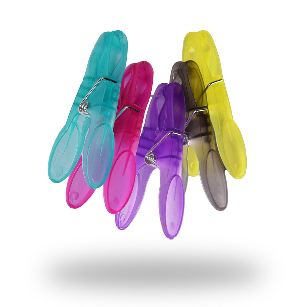 Discountershop Kleurrijke Wasknijpers Set met Houder - Multicolor - Kunststof - 13.5cm x 13.5cm x 22cm