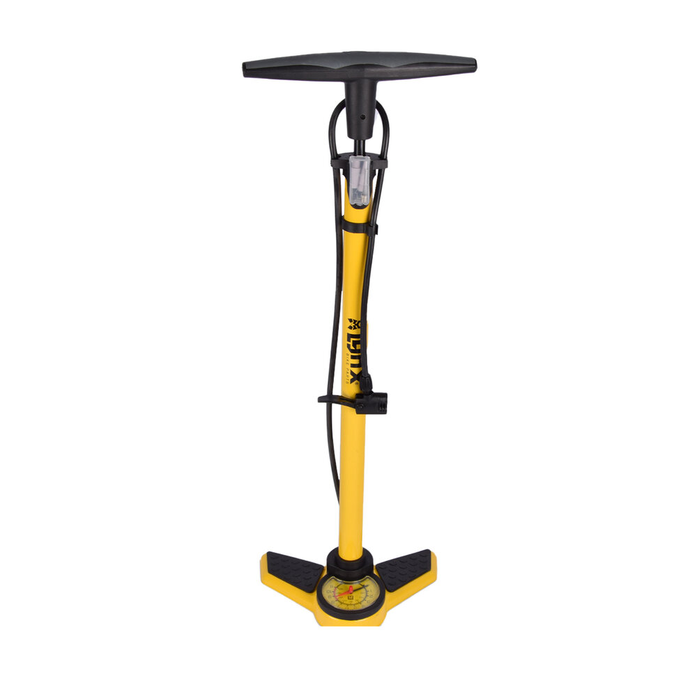 Discountershop Powerful Bicycle Foot Pump with Pressure Gauge - 72cmx25cm - Yellow Steel - 11 Bar - Perfect Tire Pressure Discountershop Powerful Bicycle Foot Pump with Pressure Gauge - 72cmx25cm - Yellow Steel - 11 Bar - Perfect Tire Pressure