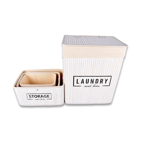 Discountershop Wasmand | Set | 37Liter | Bamboe wasmand | Wit | Opbergmand | 14 cm*12 cm*24 cm | Wasbox | Ideaal voor Wassen, en Speelgoedopslag Discountershop Wasmand | Set | 37Liter | Bamboe wasmand | Wit | Opbergmand | 14 cm*12 cm*24 cm | Wasbox | Ideaal voor Wassen, en Speelgoedopslag