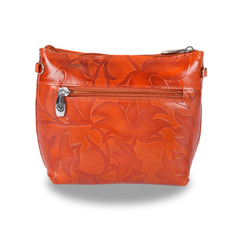 Merkloos Crossbody tas | Rich Oranje Lederen | Bloemendesign | Schoudertas | Praktisch & Uniek Koningsdag Accessoires