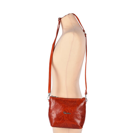 Merkloos Crossbody tas | Rich Oranje Lederen | Bloemendesign | Schoudertas | Praktisch & Uniek Koningsdag Accessoires