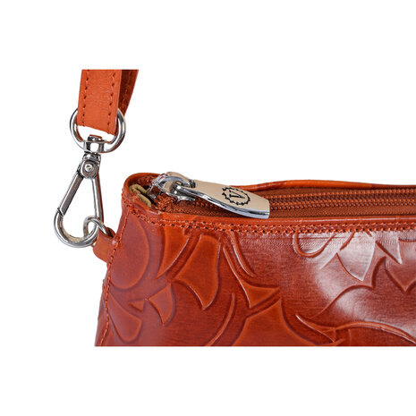 Merkloos Crossbody tas | Rich Oranje Lederen | Bloemendesign | Schoudertas | Praktisch & Uniek Koningsdag Accessoires