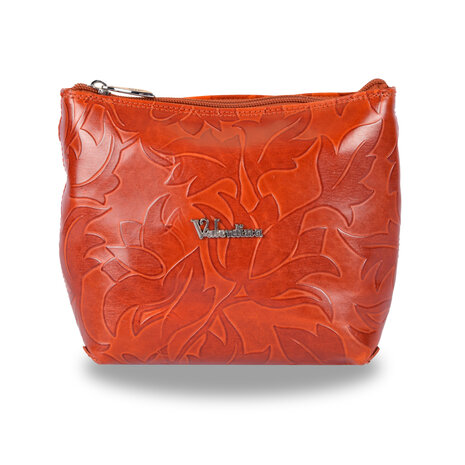 Merkloos Crossbody tas | Rich Oranje Lederen | Bloemendesign | Schoudertas | Praktisch & Uniek Koningsdag Accessoires
