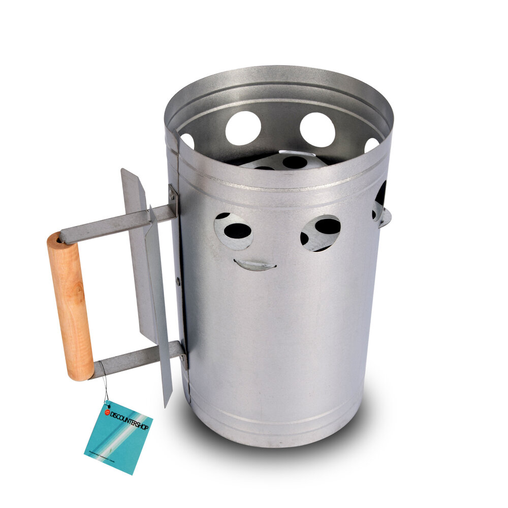 Discountershop Charcoal starter for BBQ | Refillable | Metal and Wood | Silver | 874gm | 16.7cm x 27.5cm Discountershop Charcoal starter for BBQ | Refillable | Metal and Wood | Silver | 874gm | 16.7cm x 27.5cm