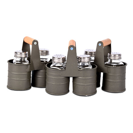 Discountershop 3-piece Dark Gray Salt and Pepper Mill Set with 6 Shakers - Manual Kitchen Mills - 14cm x 13cm Discountershop 3-piece Dark Gray Salt and Pepper Mill Set with 6 Shakers - Manual Kitchen Mills - 14cm x 13cm