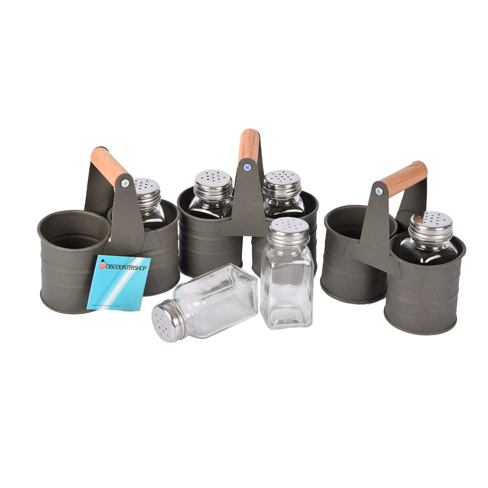 Discountershop 3-delige Donkergrijze Peper en Zoutmolen Set met 6 Strooiers - Handmatige Keukenmolens - 14cm x 13cm Discountershop 3-delige Donkergrijze Peper en Zoutmolen Set met 6 Strooiers - Handmatige Keukenmolens - 14cm x 13cm