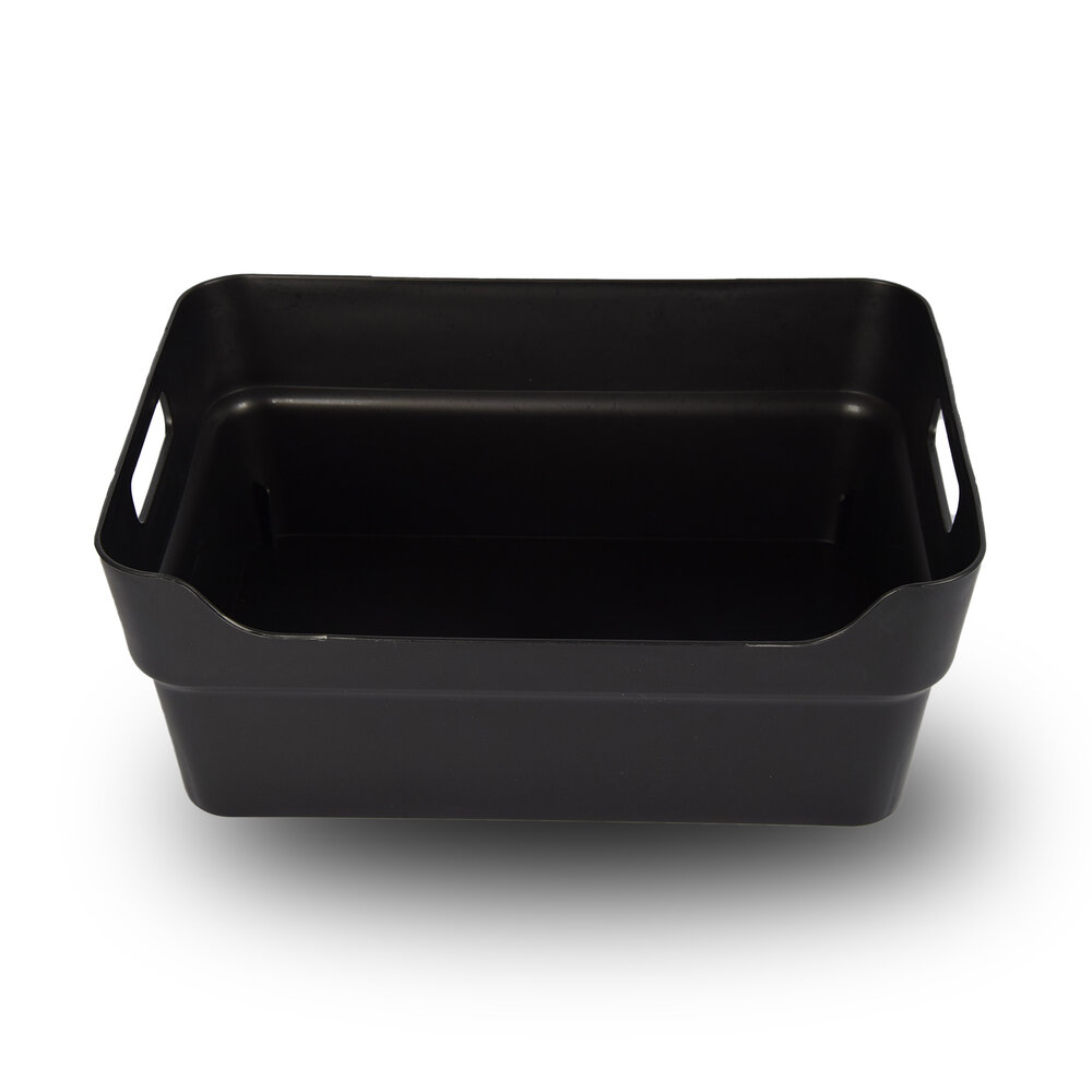 Discountershop Store and Stack: 2 Black Storage Boxes Made of Recycled Plastic - 23.5x14x34cm, Perfectly Stackable Discountershop Store and Stack: 2 Black Storage Boxes Made of Recycled Plastic - 23.5x14x34cm, Perfectly Stackable