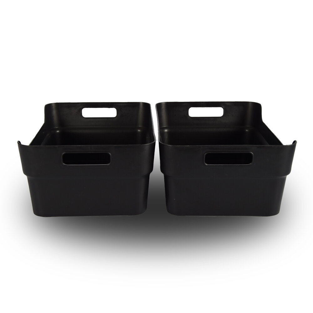 Discountershop 2x Space Saving Black Stackable Storage Boxes - 23.5x14x34cm - Ideal Home & Garden Discountershop 2x Space Saving Black Stackable Storage Boxes - 23.5x14x34cm - Ideal Home & Garden