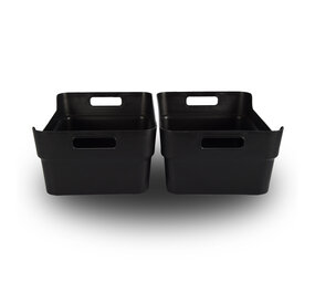 Discountershop 2x Space Saving Black Stackable Storage Boxes - 23.5x14x34cm - Ideal Home & Garden Discountershop 2x Space Saving Black Stackable Storage Boxes - 23.5x14x34cm - Ideal Home & Garden