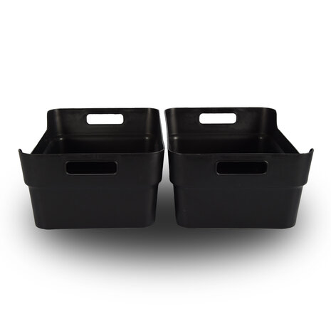 Discountershop 2x Space Saving Black Stackable Storage Boxes - 23.5x14x34cm - Ideal Home & Garden Discountershop 2x Space Saving Black Stackable Storage Boxes - 23.5x14x34cm - Ideal Home & Garden