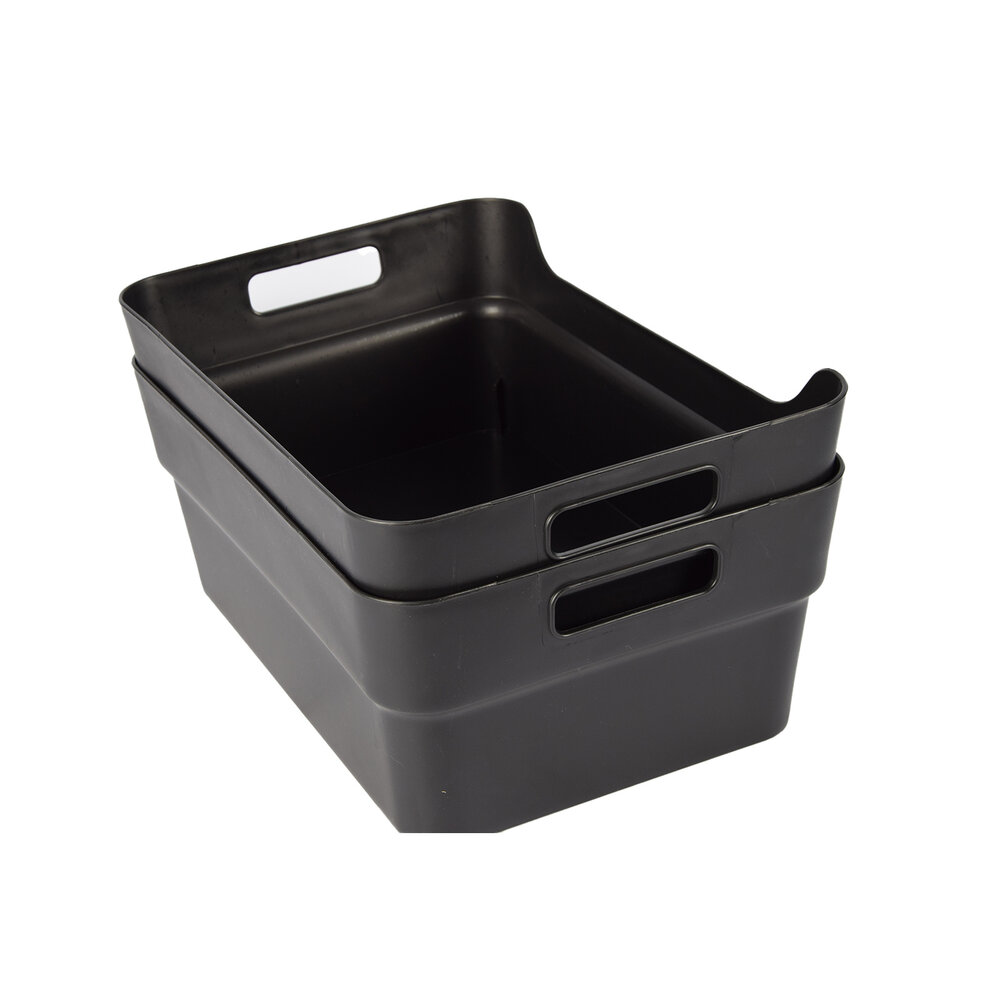 Discountershop 2x Space Saving Black Stackable Storage Boxes - 23.5x14x34cm - Ideal Home & Garden Discountershop 2x Space Saving Black Stackable Storage Boxes - 23.5x14x34cm - Ideal Home & Garden